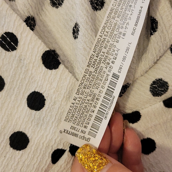 Zara Polka Dot Black & White Keyhole Crop Blouse Size L - Picture 9 of 10